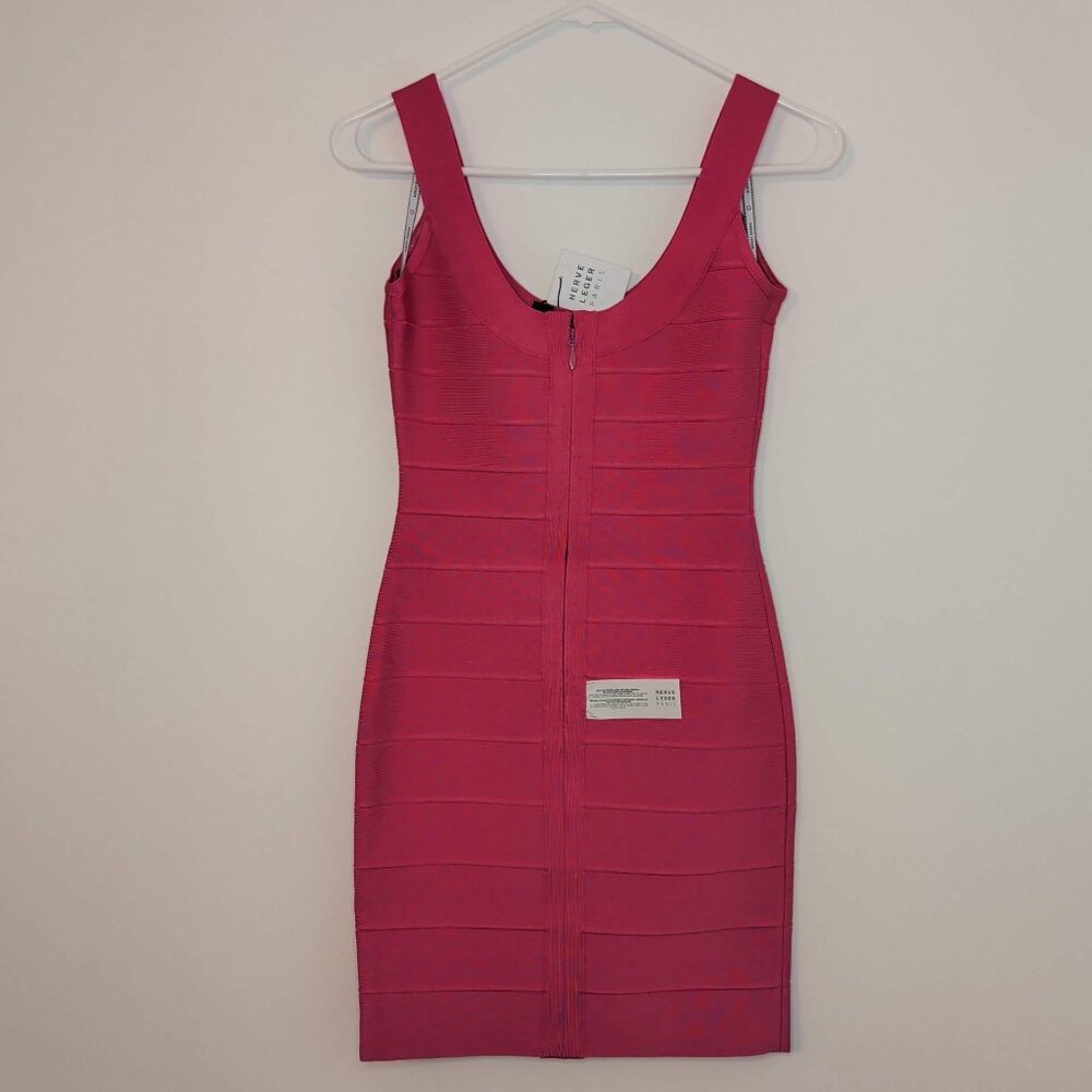 Herve Leger Hot Pink U-Neck Mini Bandage Dress - Picture 4 of 11